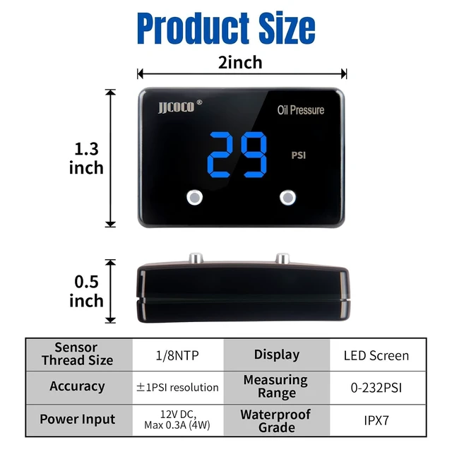 Alt view image 3 of 6 - 12V Oil Pressure Gauge with LED Digital Display, 232PSI Pressure Gauge Meter Kit with Oil Pressure Sensor for Car, Truck & Vehicle