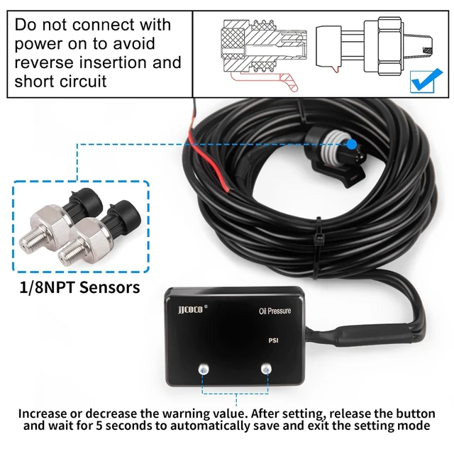 Alt view image 5 of 6 - 12V Oil Pressure Gauge with LED Digital Display, 232PSI Pressure Gauge Meter Kit with Oil Pressure Sensor for Car, Truck & Vehicle
