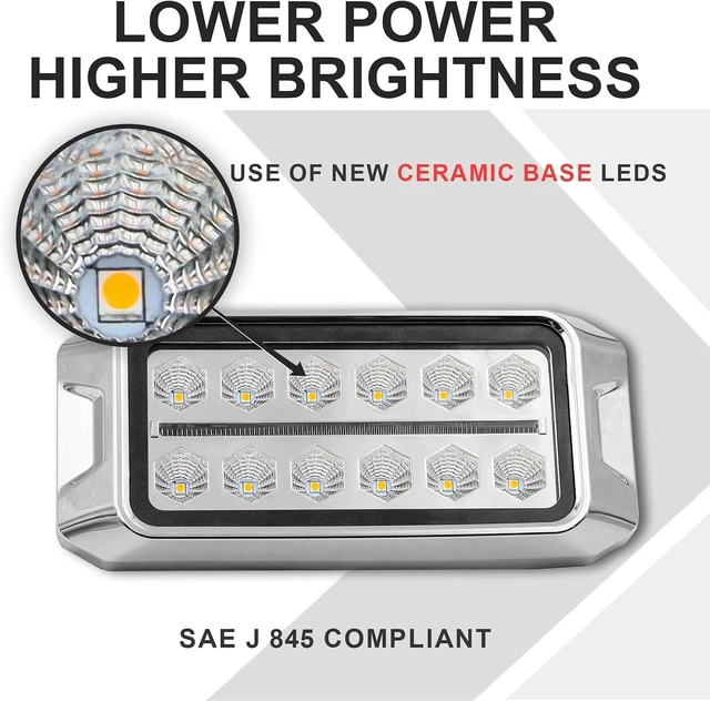 Alt view image 2 of 6 - W38S Amber LED Beacon Light Emergency Strobe Flashing with Position Light for Truck, Rescue, Ambulance, Construction, Vehicle