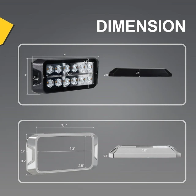 Alt view image 6 of 6 - W38S Amber LED Beacon Light Emergency Strobe Flashing with Position Light for Truck, Rescue, Ambulance, Construction, Vehicle