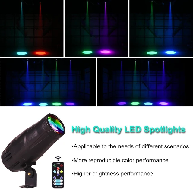 Alt view image 3 of 7 - Mini 15W RGBW LED Pinspot Light 4-in-1 Disco Ball Stage Spotlight with Remote Control for DJ, Party, Bar, Club & Wedding (2, Black)