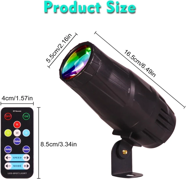 Alt view image 6 of 7 - Mini 15W RGBW LED Pinspot Light 4-in-1 Disco Ball Stage Spotlight with Remote Control for DJ, Party, Bar, Club & Wedding (2, Black)