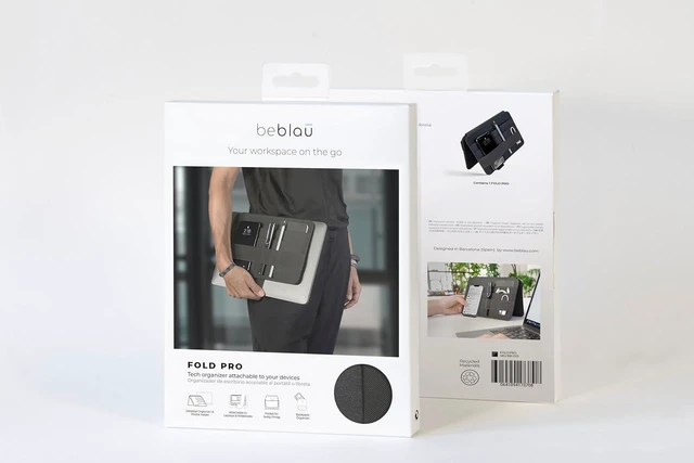 Alt view image 2 of 7 - FOLD PRO Portable Tech Organizer Attachable Device Pouch & Desk Sleeve, Flexible Backpack Insert for Office & Home, Fits 13"-15"