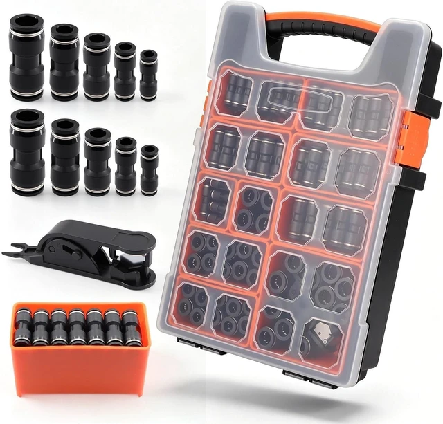 Main image of 180 Pcs Air Line Quick Connect Fittings Kit, 1/8" 1/4" 3/8" 1/2" & 4-12mm Push-to-Connect, Quick Release Pneumatic Fittings