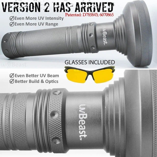 Alt view image 2 of 7 - V2 Black Light UV Flashlight, High-Definition Flood Effect 385-395nm UV, Works in Ambient Light, for Commercial/Domestic Use, USA Stock, UK Design