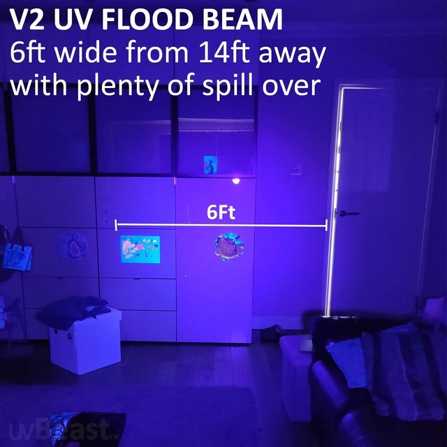 Alt view image 7 of 7 - V2 Black Light UV Flashlight, High-Definition Flood Effect 385-395nm UV, Works in Ambient Light, for Commercial/Domestic Use, USA Stock, UK Design