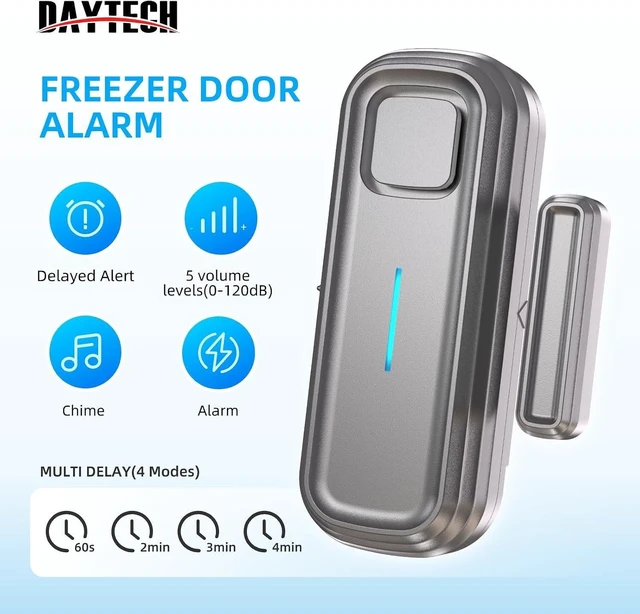 Alt view image 2 of 7 - Refrigerator & Freezer Door Alarm Adjustable 1-4 Min Delay & 0-120dB Siren, Door/Window Sensor for Home or Business (2 Pack, Grey)