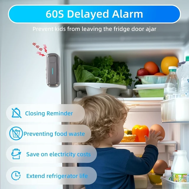 Alt view image 3 of 7 - Refrigerator & Freezer Door Alarm Adjustable 1-4 Min Delay & 0-120dB Siren, Door/Window Sensor for Home or Business (2 Pack, Grey)