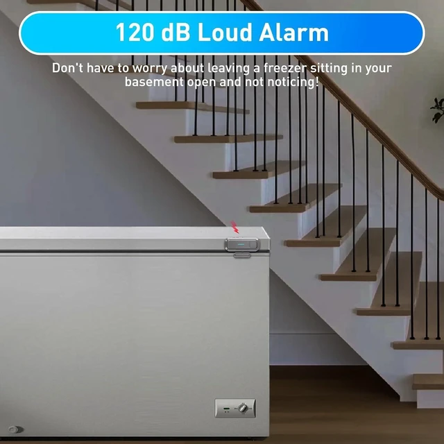 Alt view image 4 of 7 - Refrigerator & Freezer Door Alarm Adjustable 1-4 Min Delay & 0-120dB Siren, Door/Window Sensor for Home or Business (2 Pack, Grey)