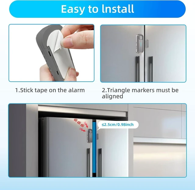 Alt view image 7 of 7 - Refrigerator & Freezer Door Alarm Adjustable 1-4 Min Delay & 0-120dB Siren, Door/Window Sensor for Home or Business (2 Pack, Grey)