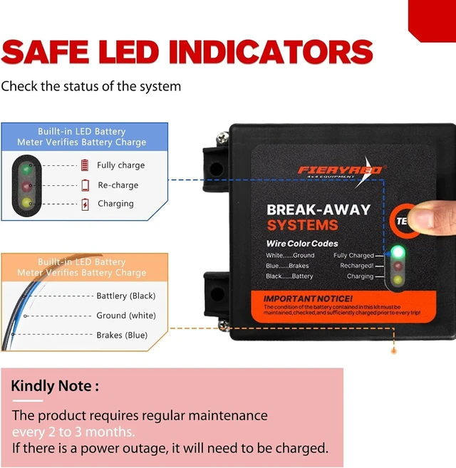 Alt view image 2 of 7 - Trailer Breakaway Kit with Battery, Switch & Built-in 12V 5A Charger