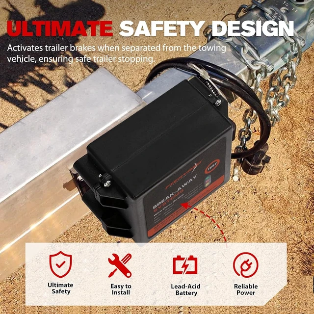 Alt view image 5 of 7 - Trailer Breakaway Kit with Battery, Switch & Built-in 12V 5A Charger