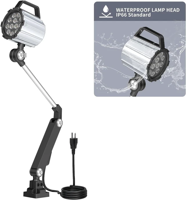 Alt view image 3 of 5 - Articulating LED Work Light 18W Machine Light, 1800 Lumens Flexible Wood Lathe & Drill Press Lighting, 110-220V