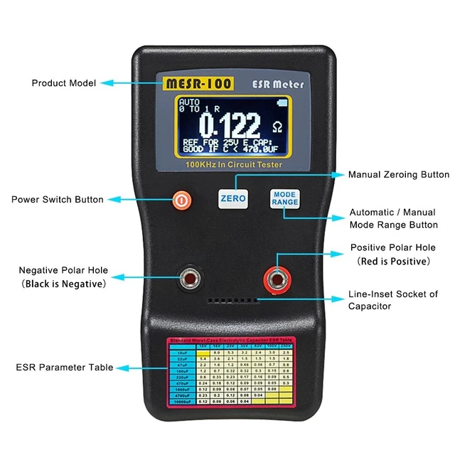 Alt view image 4 of 7 - Auto Ranging In-Circuit ESR Meter MESR-100 V2, Capacitor Tester / Low Ohm Meter up to 0.01 to 100R for Capacitance & Resistance Circuit