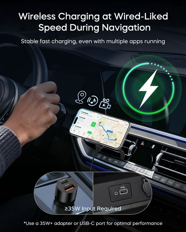 Alt view image 3 of 7 - Qi2.2 25W MagSafe Car Mount Charger Wireless Air-Vent Holder with Cooling Fan, 45W Adapter for iPhone 17/16/15 & Samsung Galaxy