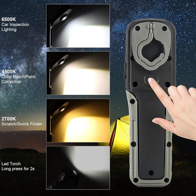 Alt view image 3 of 7 - Rechargeable LED Detailing Paint Inspection Lamp with Magnet & Swirl Finder for Car Mechanics, Color Match Light 2700k 4500k 6500k, 93+ CRI, 500LM