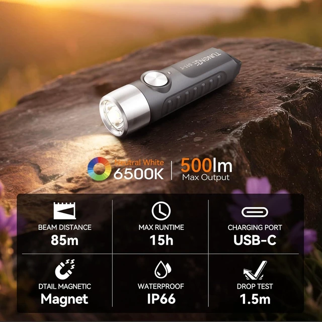 Alt view image 2 of 7 - S11-T Rechargeable Keychain Flashlight (4-PCS) 500 High Lumens EDC Mini with Magnet, LED Pocket Light for Outdoor, Camping & Hiking