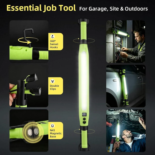 Alt view image 6 of 7 - 2-Pack Rechargeable LED Work Light, 3000LM Portable Mechanic Light with Magnetic Base, Hanging Hooks & Clamps, 4-Mode Under-Hood Light with Red SOS for Car Repair & Garage