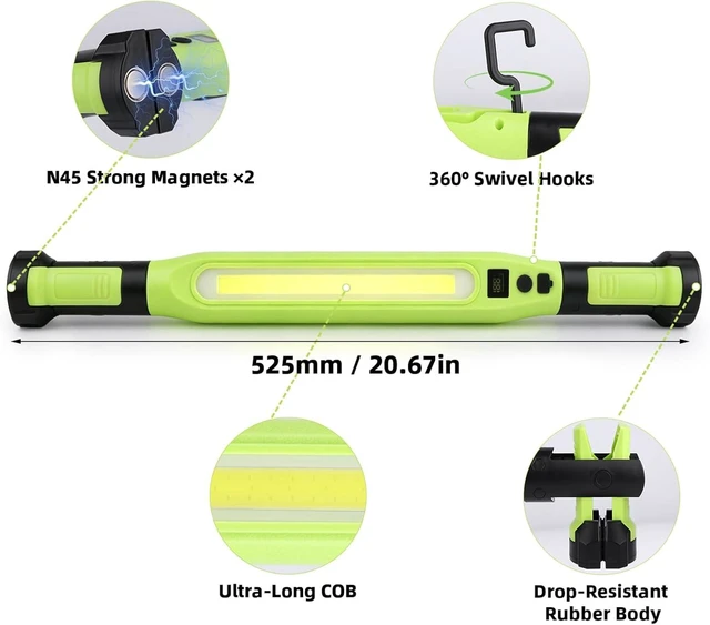 Alt view image 5 of 7 - 2-Pack Rechargeable LED Work Light, 3000LM Portable Mechanic Light with Magnetic Base, Hanging Hooks & Clamps, 4-Mode Under-Hood Light with Red SOS for Car Repair & Garage