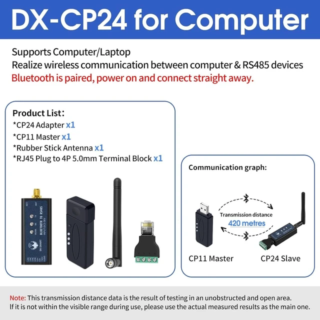 Alt view image 7 of 7 - DX-CP24 Bluetooth to RS485 Serial Adapter Industrial Wireless Communication Module Converter, Turns Wired 485 Devices Wireless (CP24 for Device)