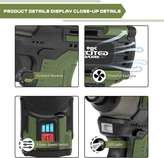 Alt view image 7 of 7 - 17V Brushless Cordless Impact Driver Set, 140Nm Screwdriver with 3 Adjustable Speeds, 2 Batteries & LED Work Light