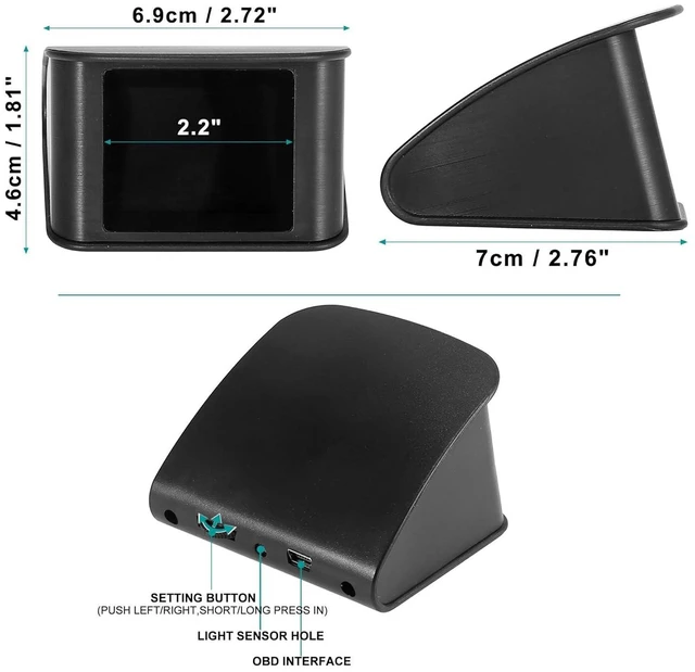 Alt view image 5 of 7 - 2.2-Inch Mini HUD Head Up Display Car Dashboard Digital Speedometer, Multifunction Data Display & Error Alarm, TFT LCD with OBDII EUOBD