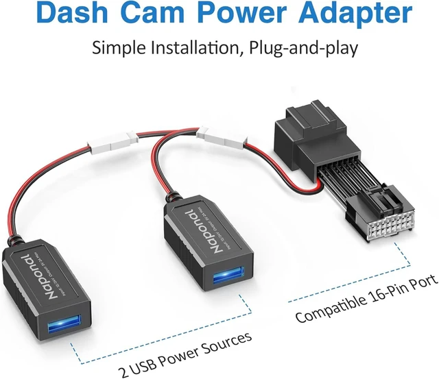 Alt view image 3 of 7 - GPS Dash Cam Power Adapter (16-Pin Type A) Mirror Camera Radar Charger Cable for Select Ford Bronco, F150 & More with Auto-Dimming Rearview Mirror