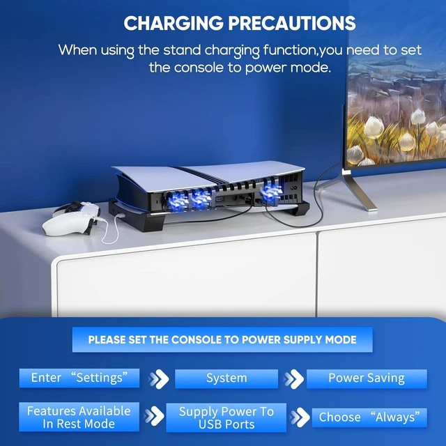 Alt view image 7 of 7 - Horizontal Stand & Cooling Fan for PS5 Pro/Slim - Auto Fan Speed by Temperature, Controller Charger Station, 3 Fans & 2 USB 3.0 + 3 USB 2.0 Hub