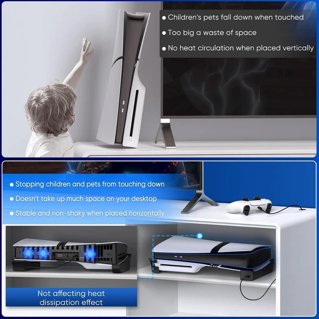 Alt view image 4 of 7 - Horizontal Stand & Cooling Fan for PS5 Pro/Slim - Auto Fan Speed by Temperature, Controller Charger Station, 3 Fans & 2 USB 3.0 + 3 USB 2.0 Hub