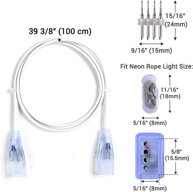 Alt view image 3 of 6 - 5-Set 3ft 4-Pin RGB LED Neon Rope Light Connector Jumper Cable