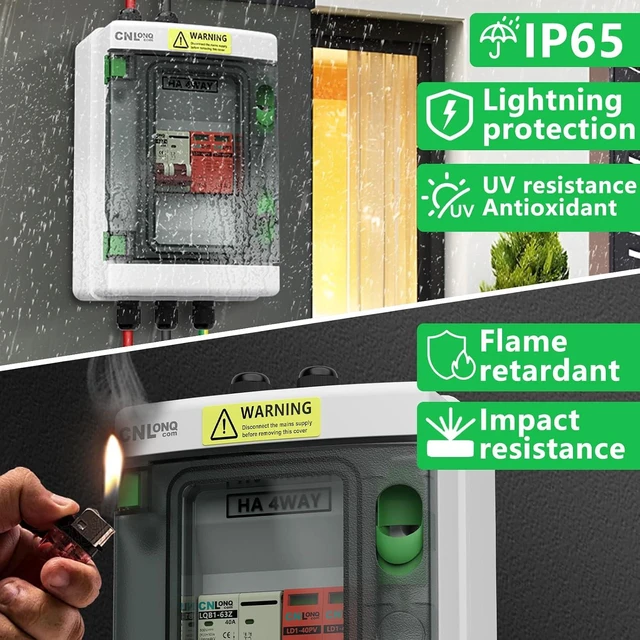 Alt view image 2 of 7 - 40 Amp DC 500V Solar Disconnect Switch Circuit Breaker with Lightning Surge Protector, IP65 Breaker Box for Outdoor Solar Systems