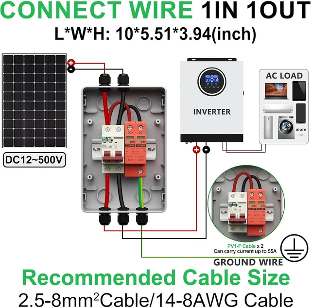 Alt view image 5 of 7 - 40 Amp DC 500V Solar Disconnect Switch Circuit Breaker with Lightning Surge Protector, IP65 Breaker Box for Outdoor Solar Systems