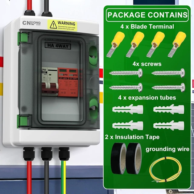 Alt view image 7 of 7 - 40 Amp DC 500V Solar Disconnect Switch Circuit Breaker with Lightning Surge Protector, IP65 Breaker Box for Outdoor Solar Systems