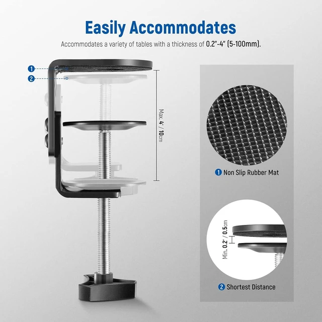 Alt view image 4 of 7 - Heavy Duty C Clamp with Mounting Column for Light Stand - Adjustable Metal Desk Clamp with 1/4" 3/8" Screws for Ring Light, LED Video Light, Camera, Max Load 44lb/20kg, ST-CCD1