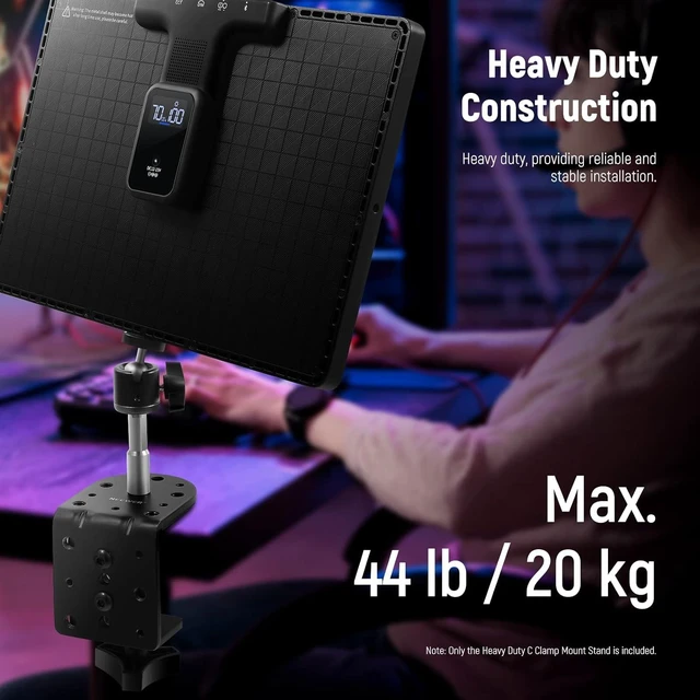 Alt view image 5 of 7 - Heavy Duty C Clamp with Mounting Column for Light Stand - Adjustable Metal Desk Clamp with 1/4" 3/8" Screws for Ring Light, LED Video Light, Camera, Max Load 44lb/20kg, ST-CCD1