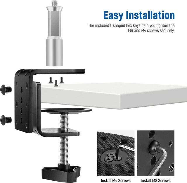 Alt view image 6 of 7 - Heavy Duty C Clamp with Mounting Column for Light Stand - Adjustable Metal Desk Clamp with 1/4" 3/8" Screws for Ring Light, LED Video Light, Camera, Max Load 44lb/20kg, ST-CCD1