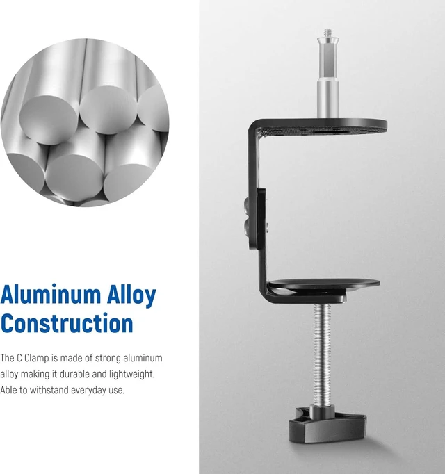 Alt view image 7 of 7 - Heavy Duty C Clamp with Mounting Column for Light Stand - Adjustable Metal Desk Clamp with 1/4" 3/8" Screws for Ring Light, LED Video Light, Camera, Max Load 44lb/20kg, ST-CCD1