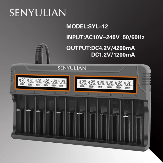 Alt view image 6 of 6 - 12-Bay Smart Universal Battery Charger with LCD Display for 18650, Ni-MH, Ni-Cd, AA AAA, Li-ion, LiFePO4 & IMR