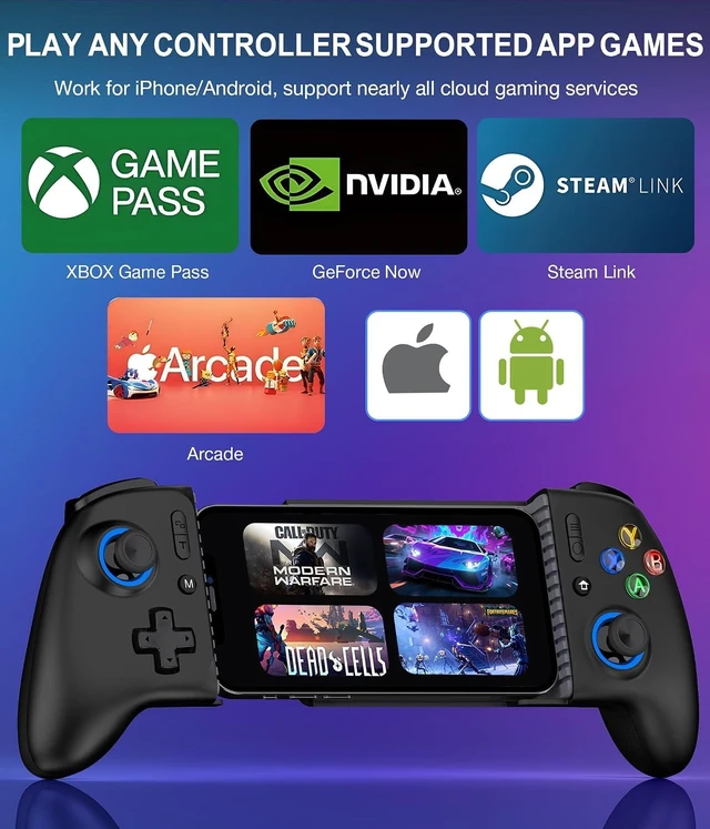 Alt view image 3 of 7 - Wireless Mobile Gaming Controller for iPhone/Android with Hall Joysticks/Triggers Supports Phone Case for Xbox Game Pass, Steam Link & More (Black)