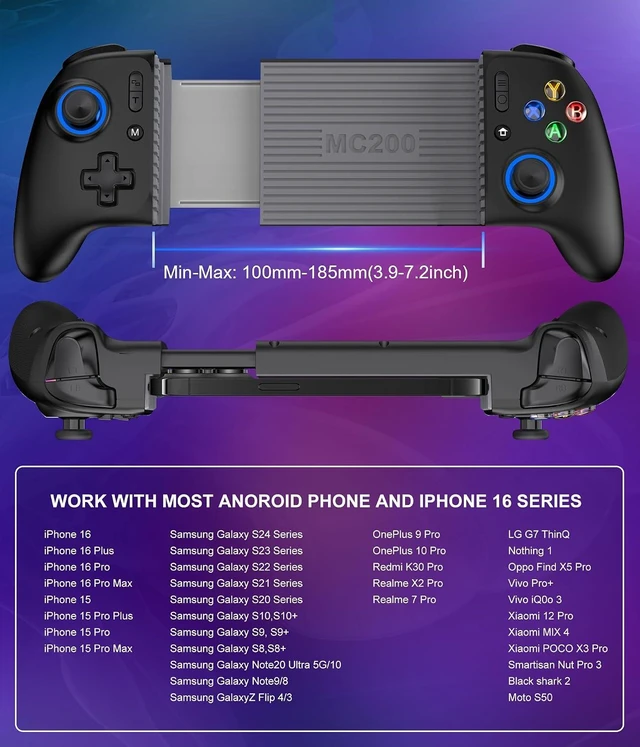 Alt view image 6 of 7 - Wireless Mobile Gaming Controller for iPhone/Android with Hall Joysticks/Triggers Supports Phone Case for Xbox Game Pass, Steam Link & More (Black)