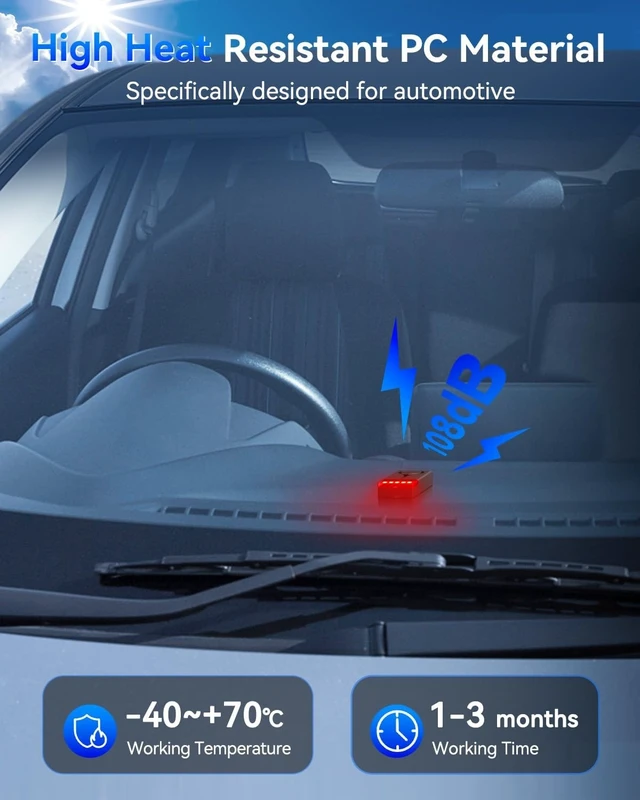 Alt view image 3 of 7 - 108dB Car Anti-Theft Alarm System Vibration Sensor with Red Light, Wireless Remote Vehicle Device, Magnetic Install for RV, SUV & Truck