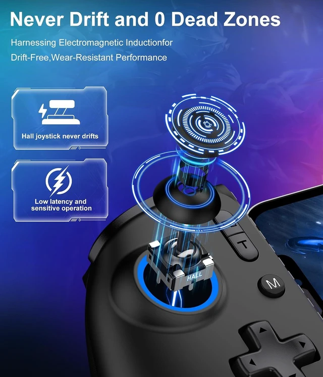 Alt view image 2 of 7 - Wireless Mobile Gaming Controller for iPhone/Android with Hall Joysticks/Triggers Supports Phone Case for Xbox Game Pass, Steam Link & More (Black)