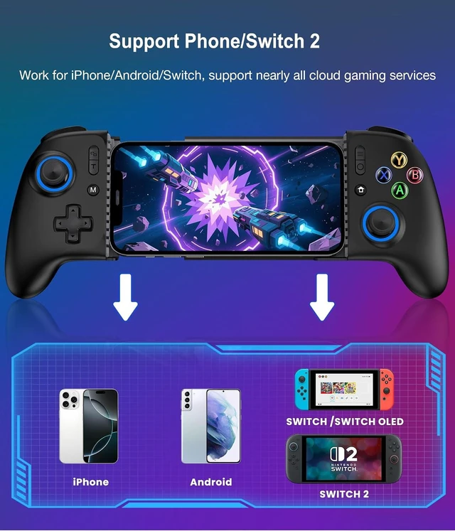 Alt view image 5 of 7 - Wireless Mobile Gaming Controller for iPhone/Android with Hall Joysticks/Triggers Supports Phone Case for Xbox Game Pass, Steam Link & More (Black)