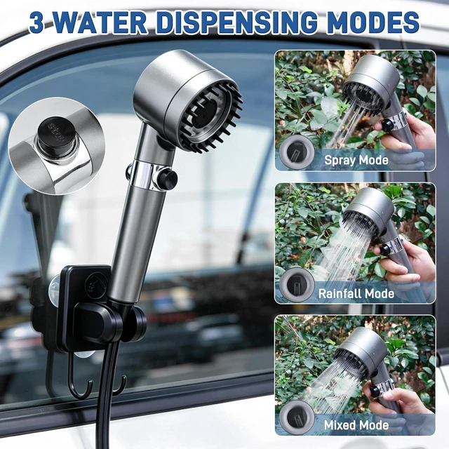 Alt view image 4 of 7 - 6000mAh Rechargeable Portable Camping Shower LED Temperature Display, 6 Pressure Levels, IPX8 Shower Pump for Camping, Hiking, Pet Bath & Car Wash