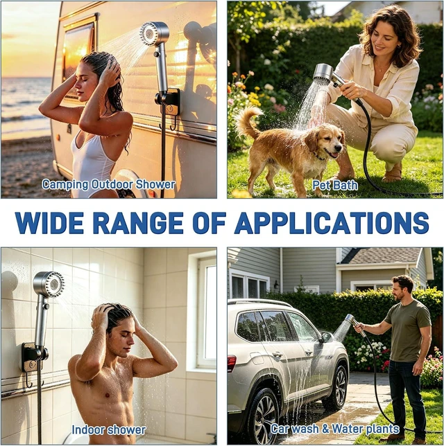 Alt view image 6 of 7 - 6000mAh Rechargeable Portable Camping Shower LED Temperature Display, 6 Pressure Levels, IPX8 Shower Pump for Camping, Hiking, Pet Bath & Car Wash