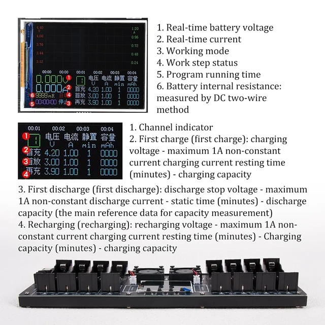 Alt view image 3 of 7 - 1 Pcs Type-C 8-Channel 18650 Lithium Battery Capacity Tester mAh/mWh Digital Detector Module with Internal Resistance Test, Auto Charge/Discharge