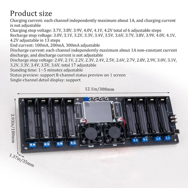 Alt view image 5 of 7 - 1 Pcs Type-C 8-Channel 18650 Lithium Battery Capacity Tester mAh/mWh Digital Detector Module with Internal Resistance Test, Auto Charge/Discharge