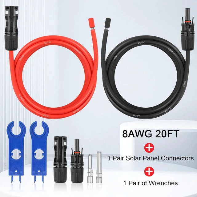 Alt view image 2 of 7 - 8AWG 10FT Solar Extension Panel Cable Waterproof Male & Female Connectors, PV Wire with Adapter Kit for RV, Home & Boat (10ft Red + 10ft Black)