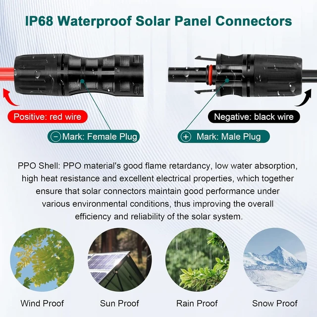 Alt view image 4 of 7 - 8AWG 10FT Solar Extension Panel Cable Waterproof Male & Female Connectors, PV Wire with Adapter Kit for RV, Home & Boat (10ft Red + 10ft Black)