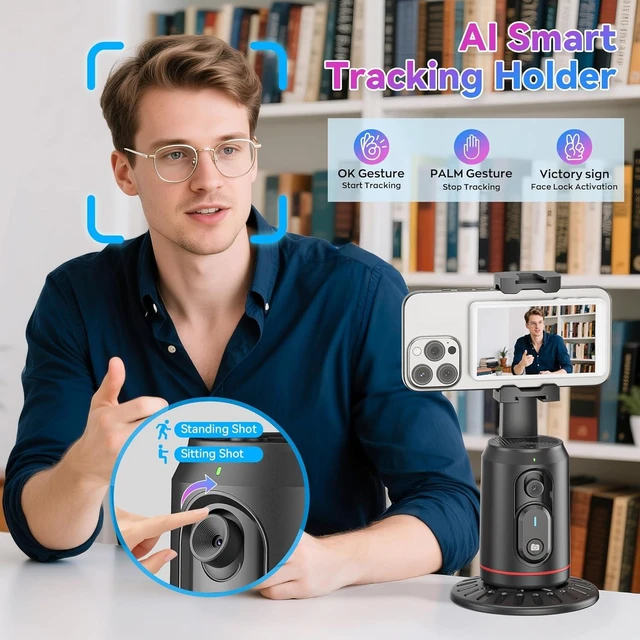 Alt view image 3 of 7 - Vlog Selfie Monitor Screen Pro with Built-in Speaker & 360° Auto Face Tracking Tripod, Magnetic 4K 60fps Vlogging Kit for iPhone/Android